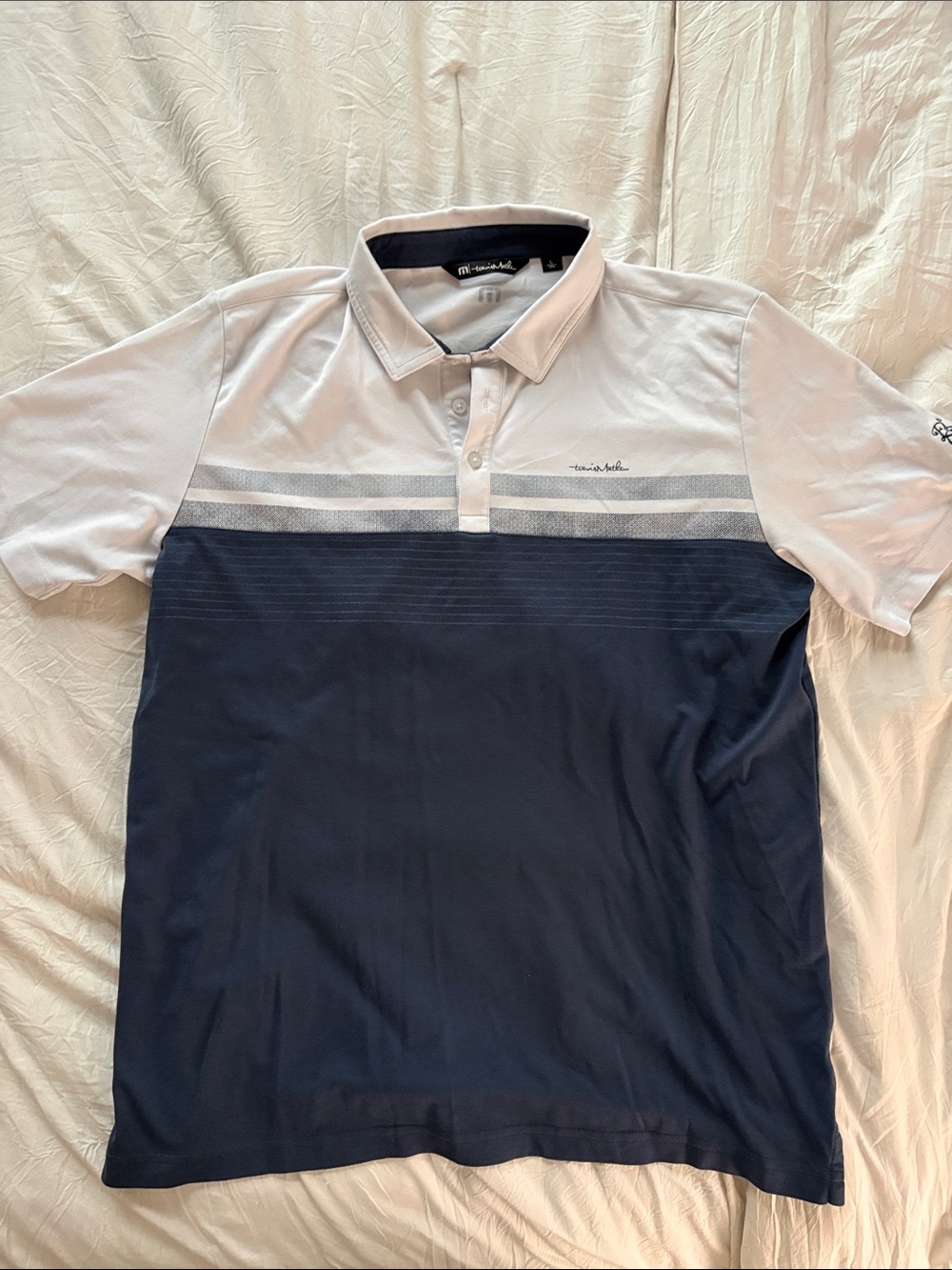 TravisMathew East Lake Golf Polo Shirt White Blue Performance Men's Large